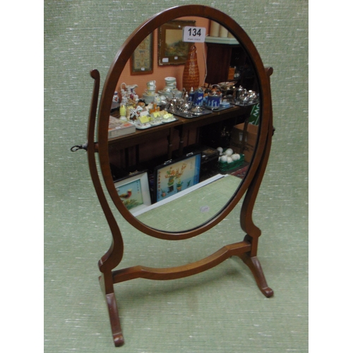 134 - Antique mahogany oval dressing table mirror, 22