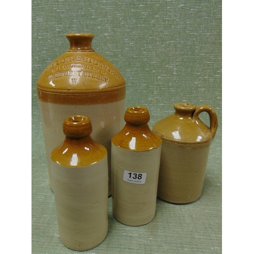 138 - Stoneware flagon, Hedges and Butler wine merchant,  and three containers.