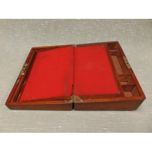 141 - Antique mahogany writing box, having lift up lid and fitted interior. 4 x 13 x 9