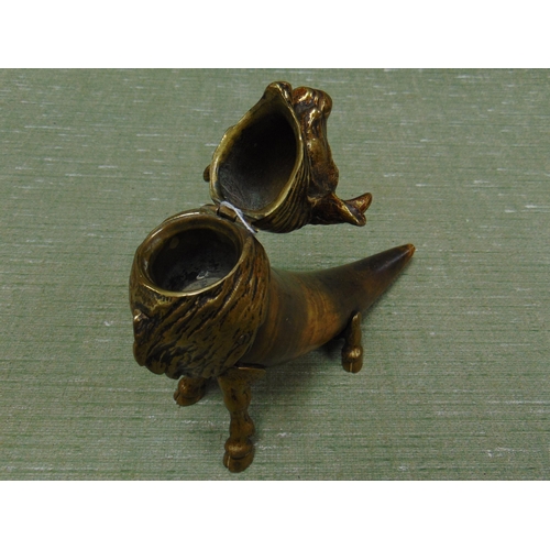 168 - Good horn bodied brass mounted bull's head form inkwell.