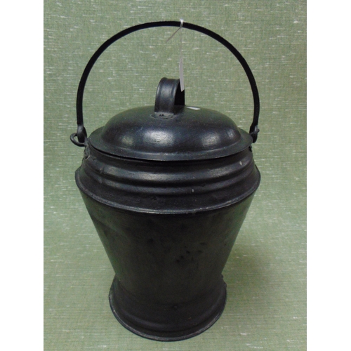 17 - Painted cast metal lidded container, with swing handle, 16