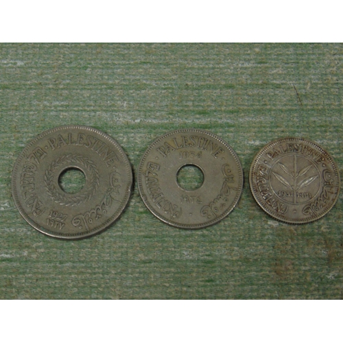 251 - Three British Mandate Palestine coins, least minted 1931 50 Mils, 1934 10 Mils and 1934 20 Mils.