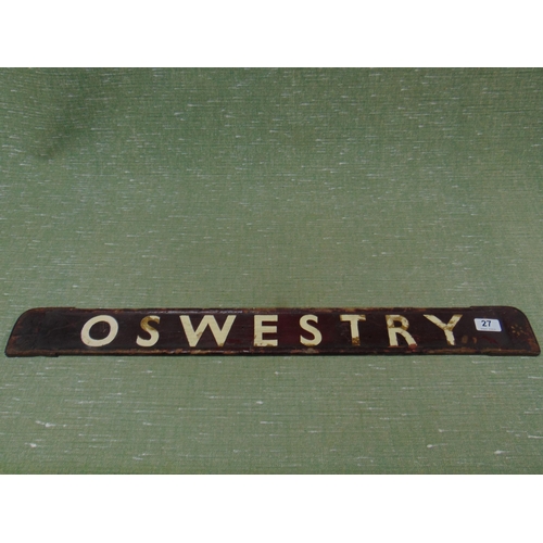 27 - Painted wooden double sided railway station sign, Oswestry & Gobowen. 31.5