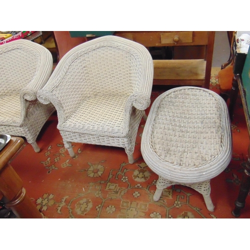 359 - Wicker conservatory suite, comprising three seater settee, two single chairs and a coffee table.