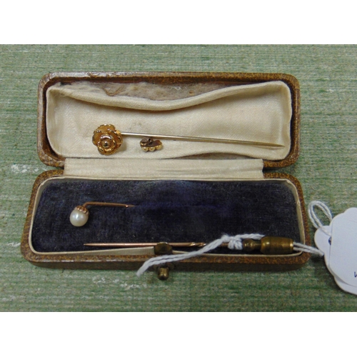 70 - Antique seed pearl stick pin and two other examples.