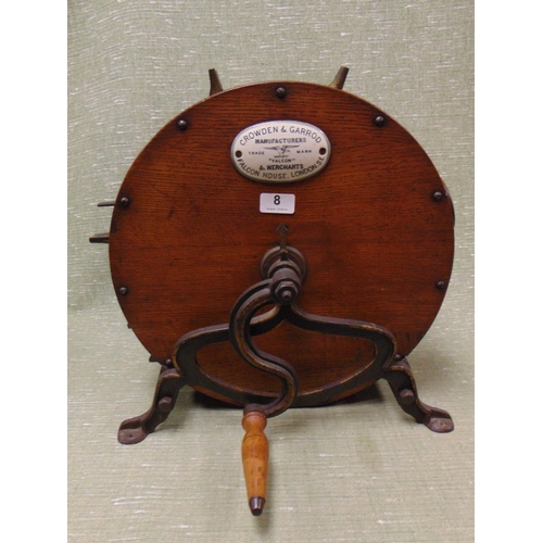 8 - Crowden and Garrod, London, antique oak cased knife sharpener.