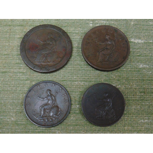 304 - Collection of 4 antique pennies and half pennies, 1797, 1799 and 1806. F to VF condition.