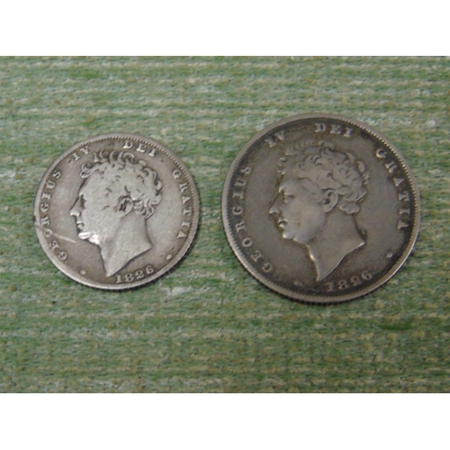 311 - Silver George IV shilling and sixpence, both dated 1826.