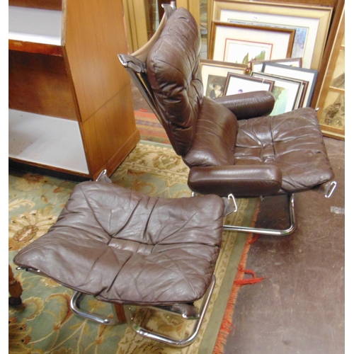 379 - Ingmar Relling Westnofa mid century, leather lounge chair and matching footstool.