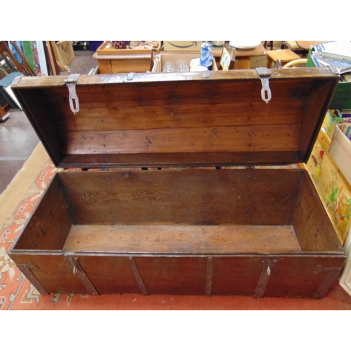 381 - An impressive antique metal bound sea chest, having dome top and side handles,  25 x 57 x 22