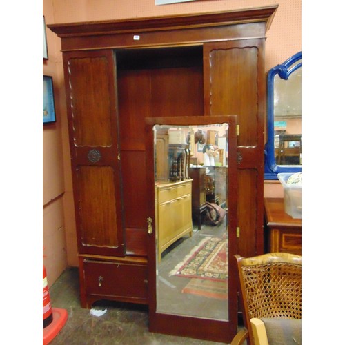 361 - Mahogany mirrored door wardrobe and an inlaid mahogany dressing table.