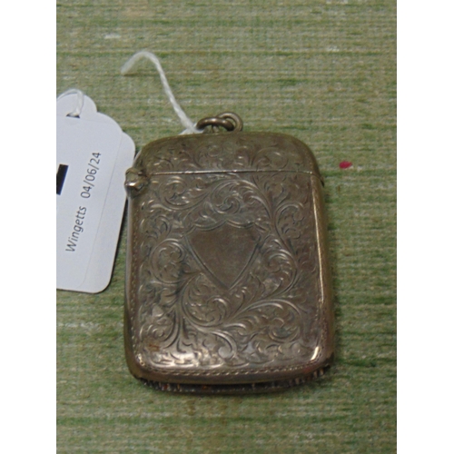 12 - Antique silver vesta case, having engraved decoration, Birmingham.