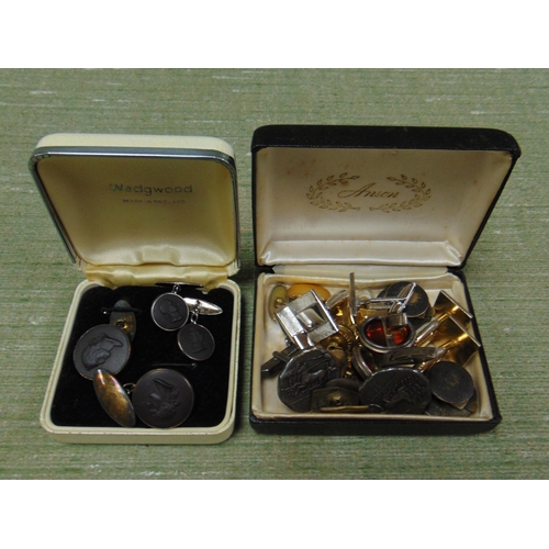 16 - Two pairs of silver cufflinks and some other examples.