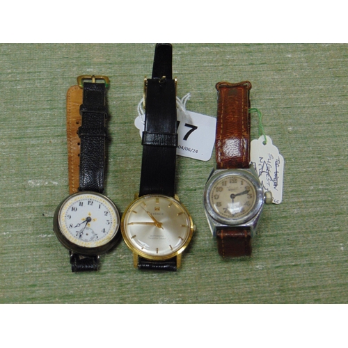 17 - Silver cased wristwatch, Tissot wristwatch and one other example. (3)