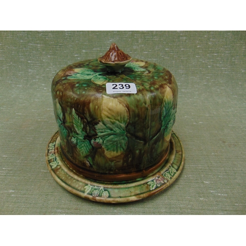 239 - Antique style majolica type cheese dish and cover, 8.5