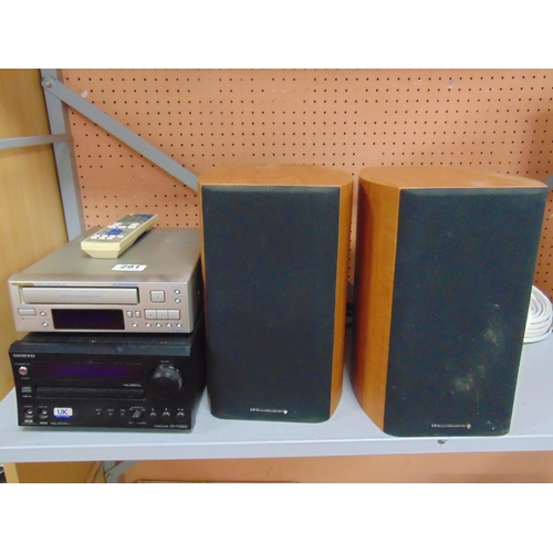 291 - Onkyo stereo system , together with a pair of Wharfdale speakers.