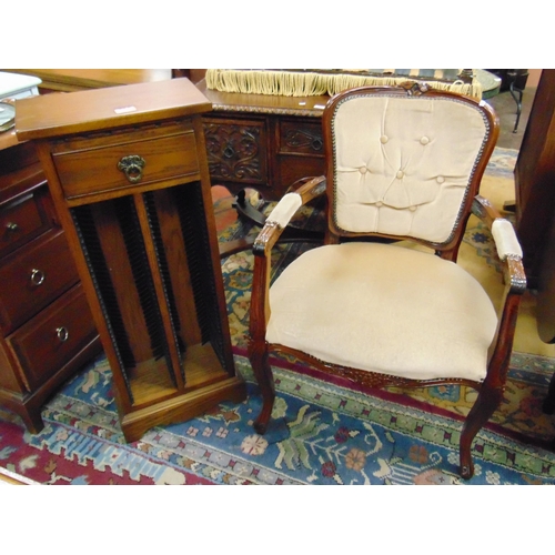 338 - Reproduction armchair, together with an Old Charm side cabinet. (2)