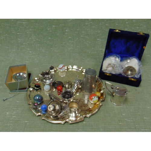 352 - Quantity of plated ware, marbles, etc.