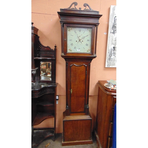 354 - An antique oak longcase clock, John Hayes Wrexham, enamel face and Roman numerals, 82