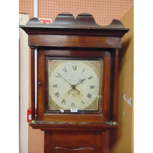 372 - Antique oak longcase clock, R.Jones, Ruthin, having enamel face and Roman numerals. 77