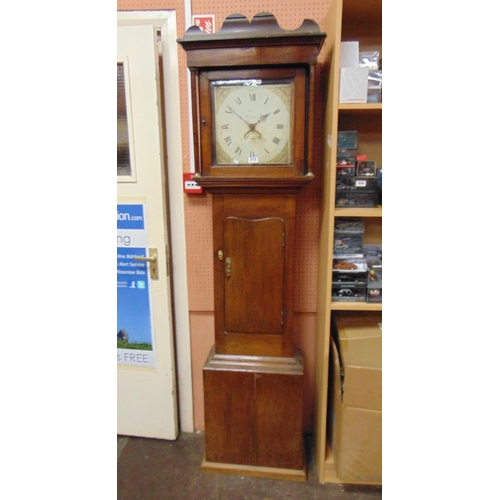 372 - Antique oak longcase clock, R.Jones, Ruthin, having enamel face and Roman numerals. 77