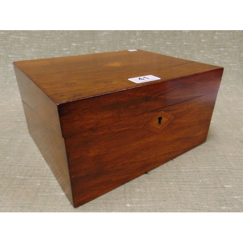 41 - Victorian inlaid walnut writing box, having fitted interior, height 5 1/2 inches, width 10 1/2 inche... 