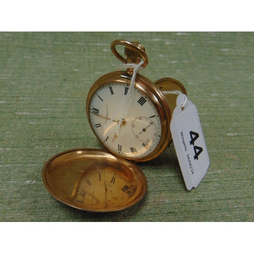 44 - Antique 9ct gold full hunter pocket watch, maker Thomas Russell Liverpool, having enamel face and Ro... 