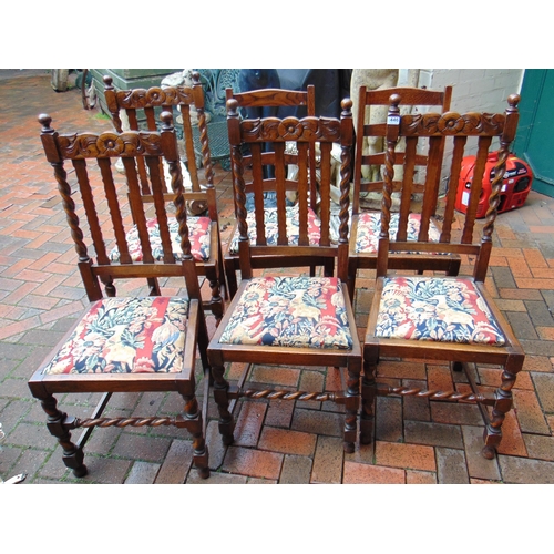 446 - Four oak barley twist dining chairs, and two other examples.