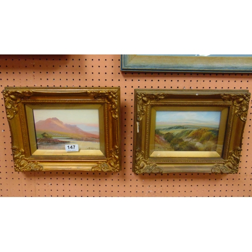 147 - Two framed and glazed oil paintings, loch scene and a mountain scape, both indistinctly signed, each... 