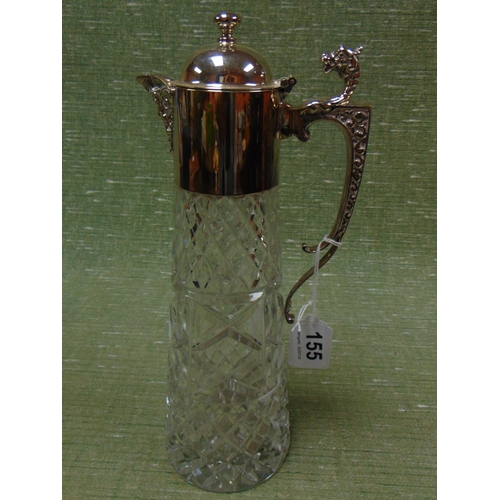 155 - Cut glass claret jug, having EPNS mounts. 11.5 