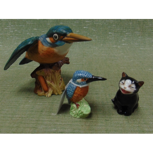 172 - Beswick matt Kingfisher, one other and a Doulton cat, Lucky.