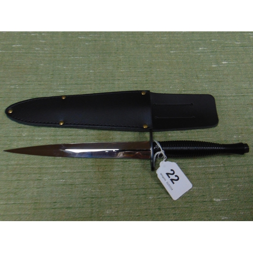 22 - Fairburn Sykes style commando knife in sheath, 11