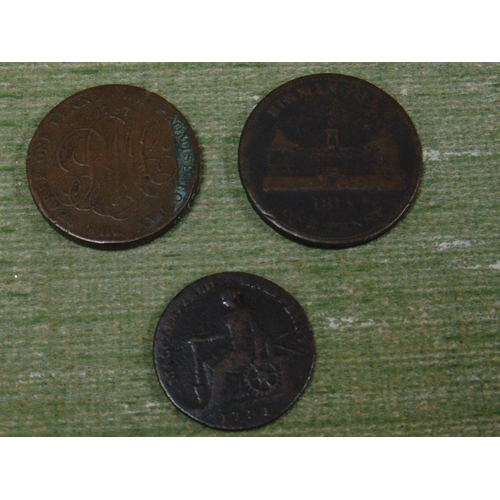 47 - Three copper tokens, 1787 Anglesey halfpenny, 1791 Wilkinson halfpenny and 1813 Birmingham halfpenny... 