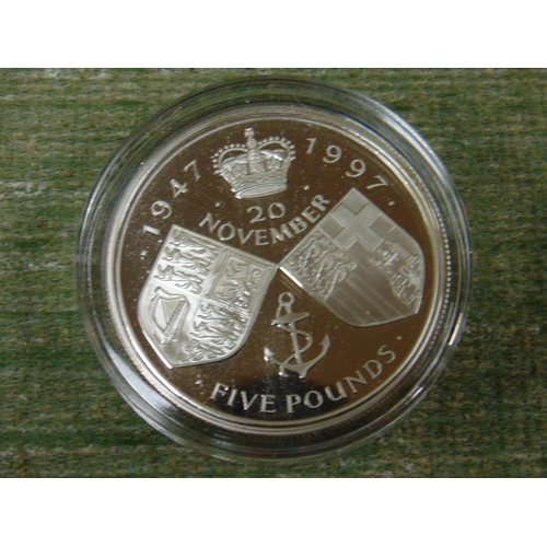 48 - Silver proof cased and encapsulated 1997 golden wedding £5 coin.