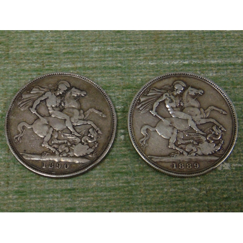 51 - Pair of Silver Victoria jubilee head crowns, 1889 & 1890.
