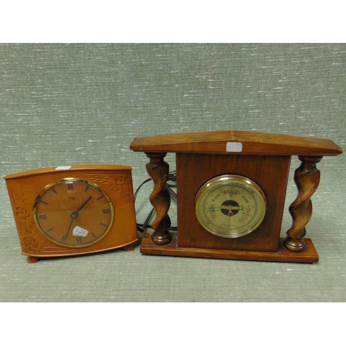 526 - Smiths mantle clock and a barometer.