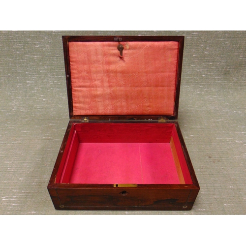 66 - Victorian rosewood mother of pearl inlaid trinket box, having lift up lid. 4 x 11 x 8