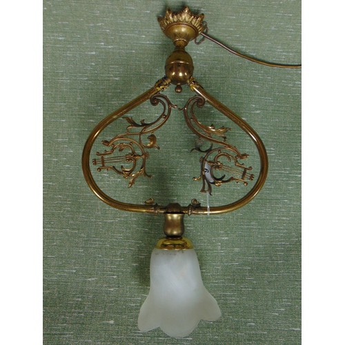 9 - Ornate shaped brass light fitting, having lyre decoration, 19.5