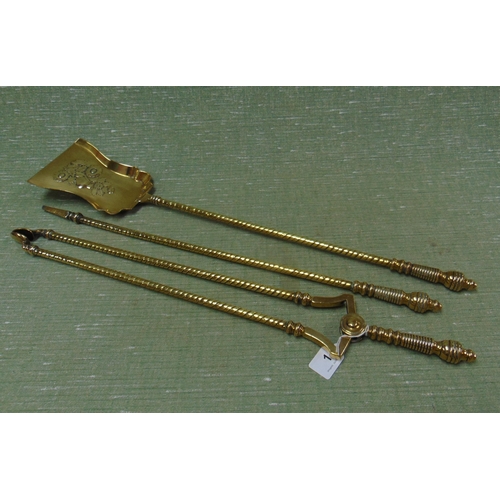 1 - Antique set of brass fire irons.