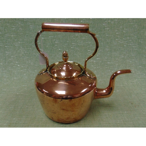 11 - Antique copper kettle, having acorn finial and pie crust rim. 12