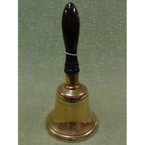 12 - Brass hand bell, having turned wooden handle.