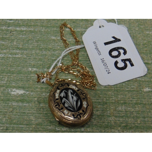 165 - Antique possibly gold morning locket, set on a 9ct gold chain.