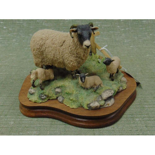 17 - Border Fine Arts figure group, sheep and her yews, set on wooden base.