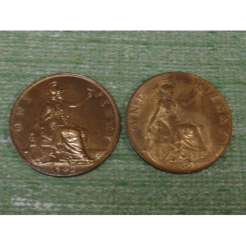 174 - Two copper Edward VII uncirculated pennies, 1902 and 1909.