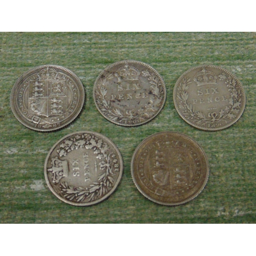 176 - Five silver Victoria sixpences, to include a 1844 example and EF conditioned examples.