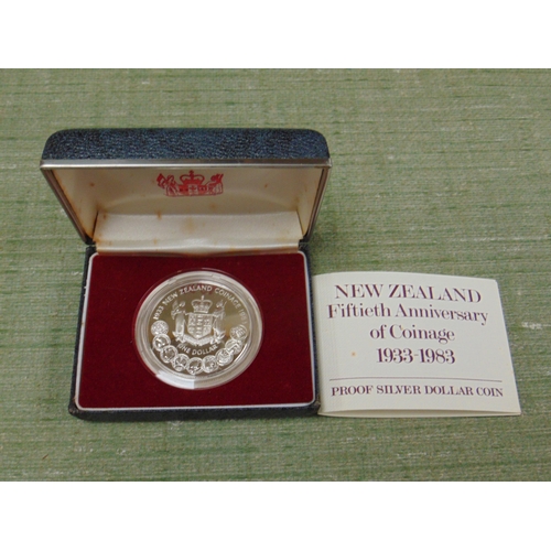 184 - Cased Silver New Zealand proof cased and encapsulated dollar, commemorating 1933- 1983 sixty years o... 