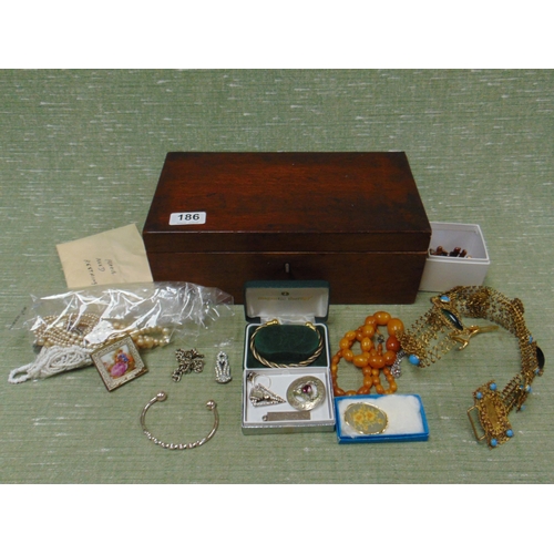 186 - Silver ingot, costume jewellery, etc.