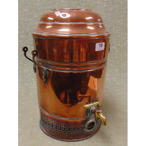 19 - Copper urn, having brass spigot, 16