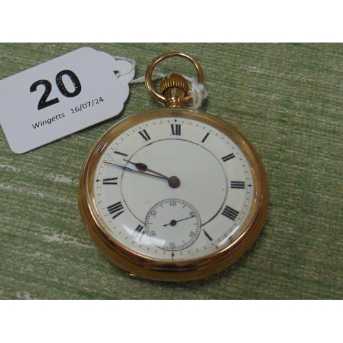 20 - Antique 9ct gold cased pocket watch, having enamel face and Roman numerals.