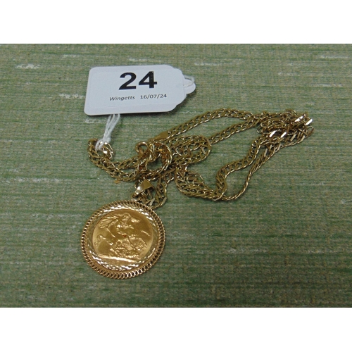 24 - 1976 sovereign, mounted as a pendant with chain, 19.5gms.